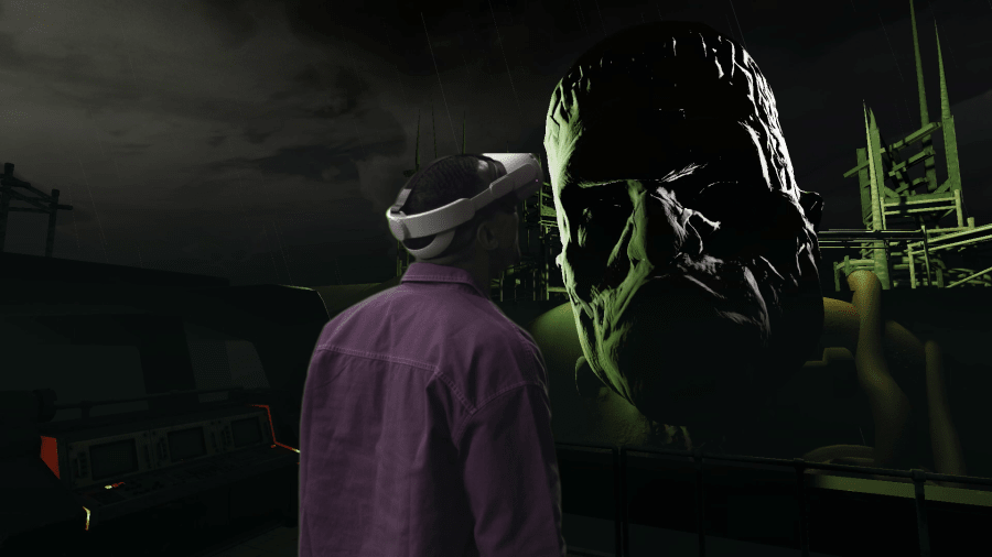 Person with Frankenstein in VR in Hotel Dracula Experience